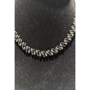 Abstract Silver Black Bead Wire Necklace